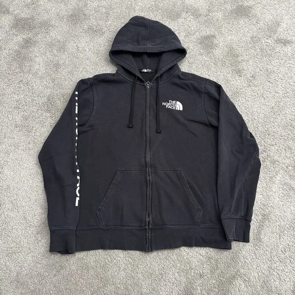 The North Face Mens Graphic Zip Hoodie Sweater Size Medium Black Cotton